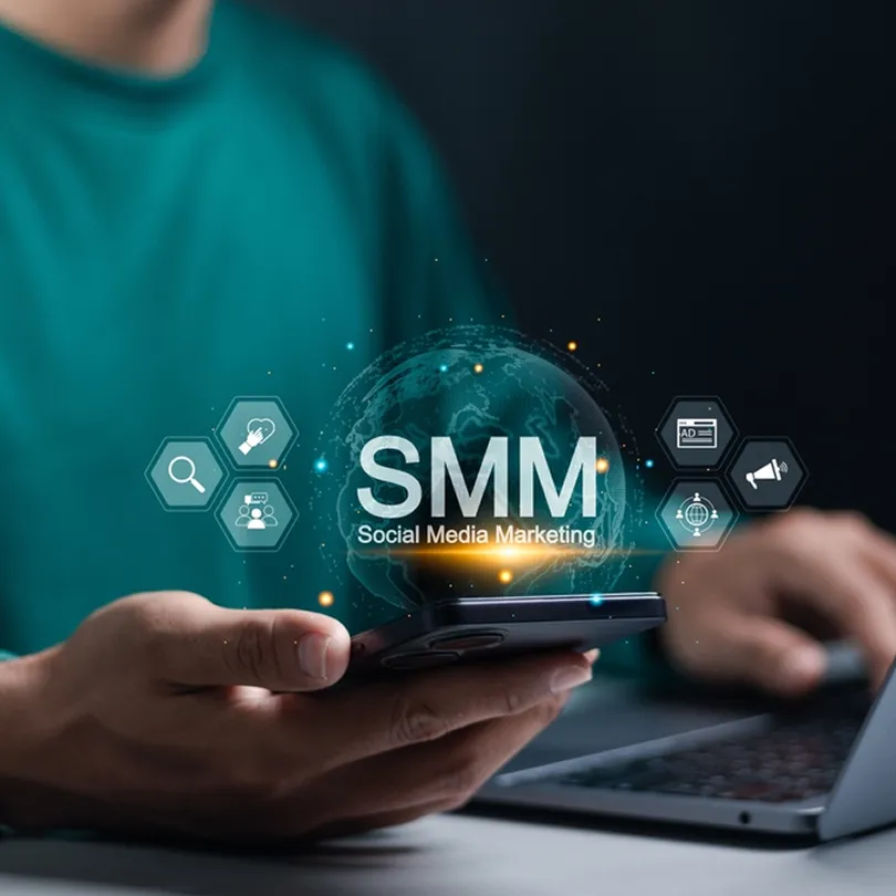 Illustration for Social media marketing services combining organic engagement and paid advertising